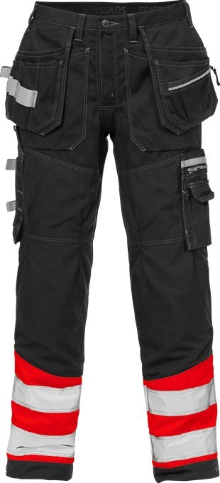 Fristads 122191 Hi-Vis Handwerker Warnschutzhose 2127 CYD, Rot/Schwarz