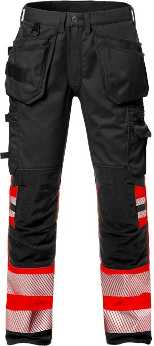 Fristads 127732 Hi-Vis Handwerker Stretch Warnschutzhose 2706 Schwarz/Rot
