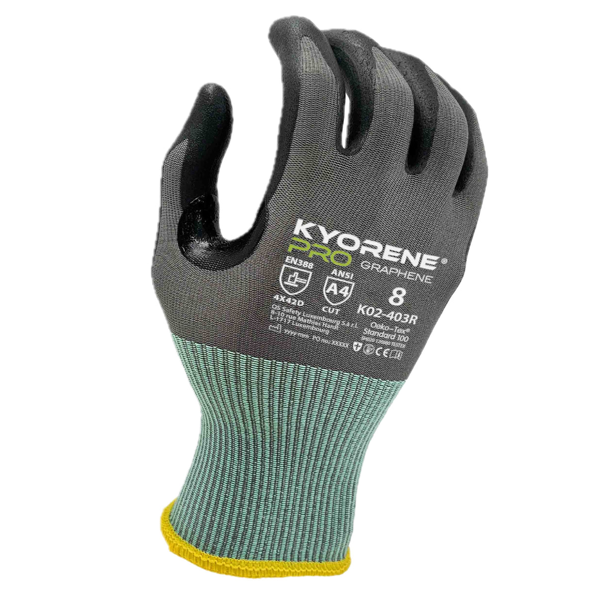 Kyorene K02-403R A4 CUT 4X42D Handschuhe Graphene, Nylon Schwarz/Grau Nitril-Mikroschaum 24