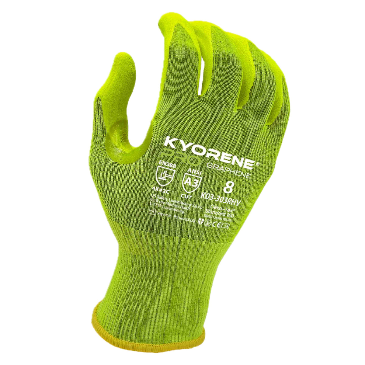 Kyorene K03-303RHV A3 CUT 4X42C Handschuhe Graphene, Nylon Gelb Nitril 24
