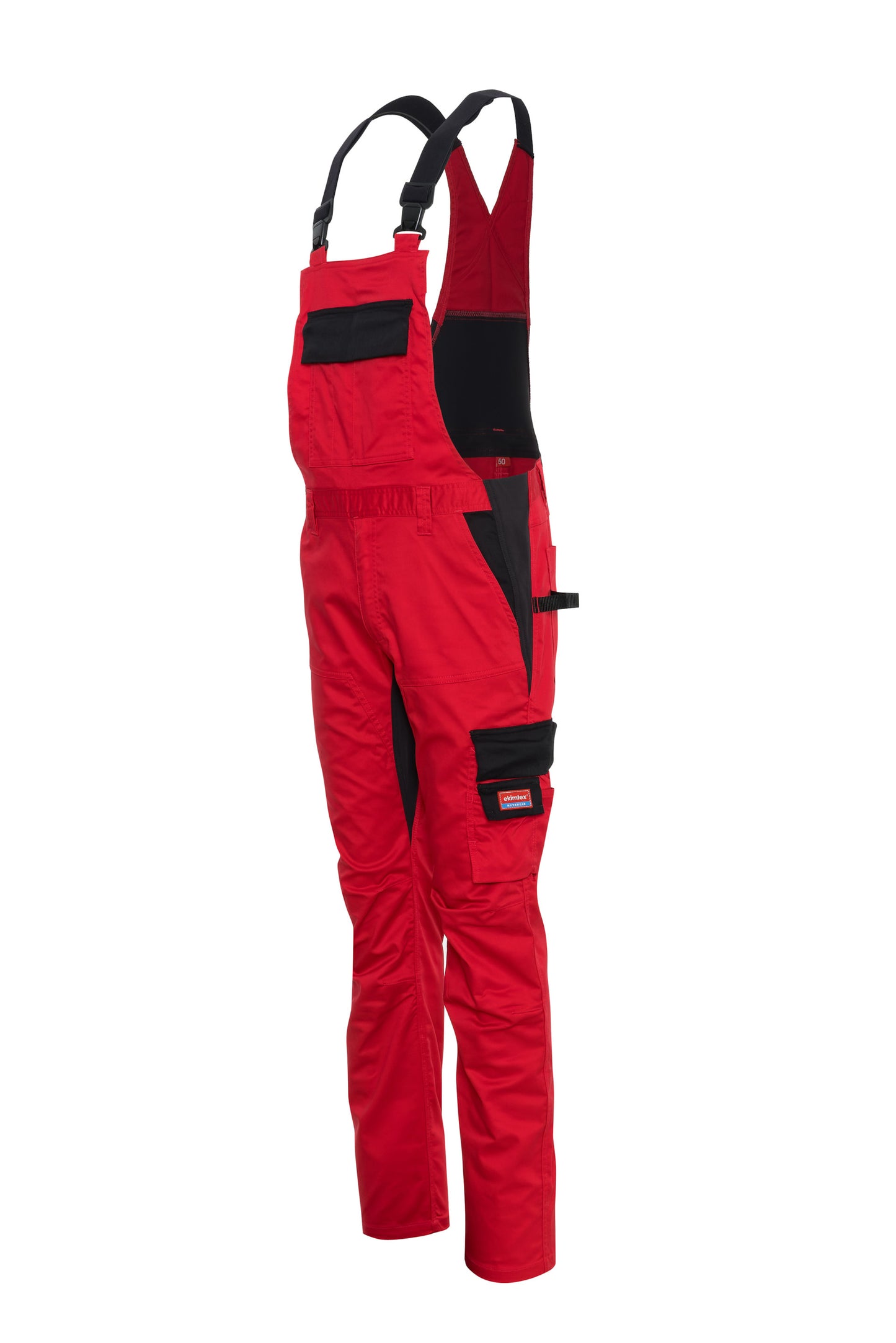 Ekimtex Stretch Latzhose mit Coolmax und Lycra, Rot/Schwarz