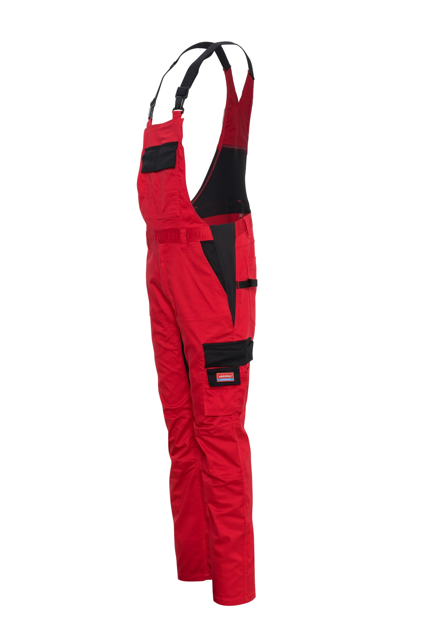 Ekimtex Stretch Latzhose mit Coolmax und Lycra, Rot/Schwarz