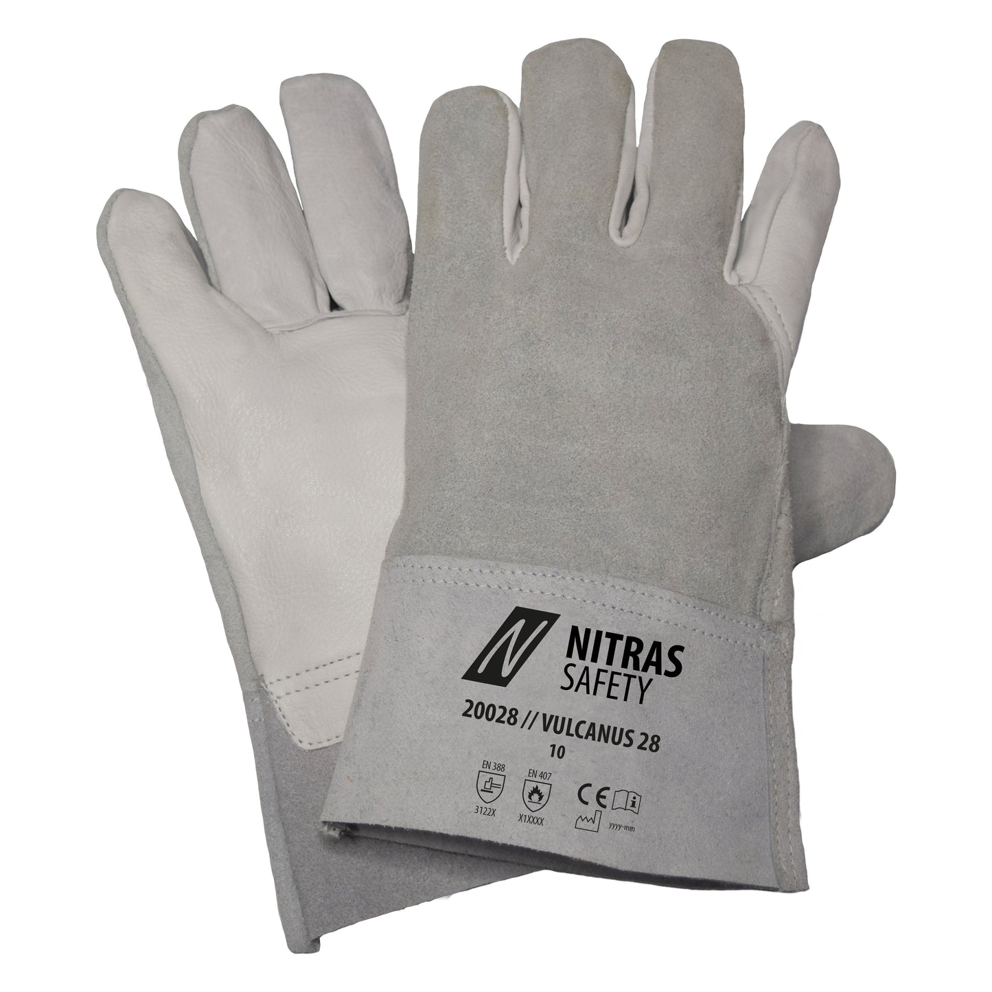 Nitras 20028 Vulcanus 28 Voll-und Spaltleder-Schutzhandschuhe, 12 Paar Packung