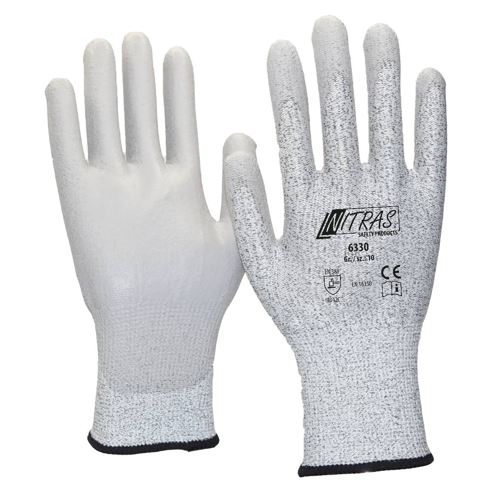 Nitras 6330 Antistatikhandschuh Spezialgarn grau, PU beschichtet, 12 Paar Packung