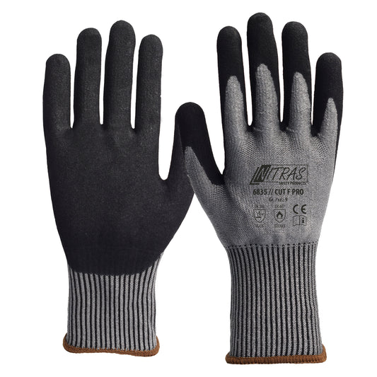 Nitras 6835 Cut F Pro Nitrilschaum-Schnittschutzhandschuhe Level F, 10 Paar Packung