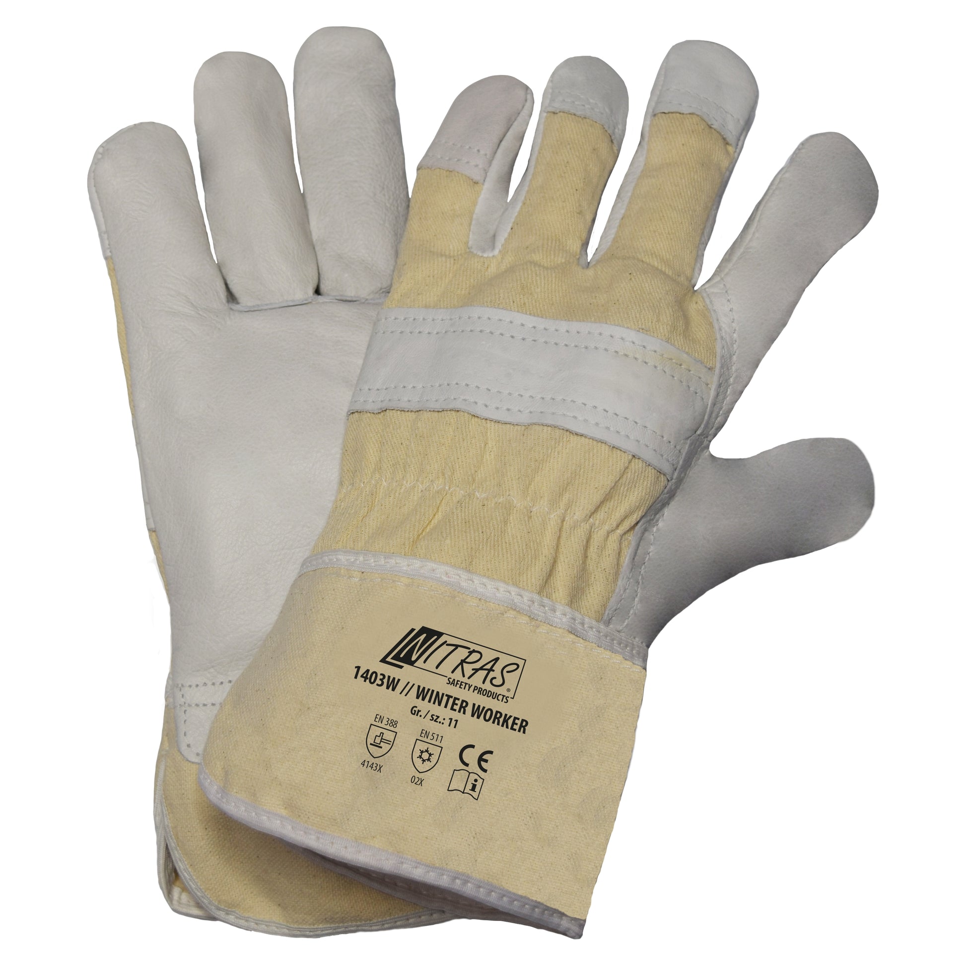 arbeitskleidung handschuhe Nitras 1403W Winter Worker Rindvolllederhandschuhe, 12 Paar Packung – Ekimtex Arbeitskleidung