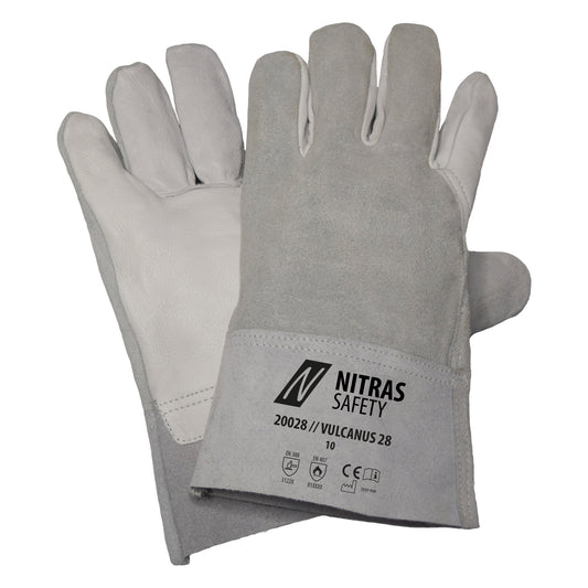 Nitras 20028 Vulcanus 28 Voll-und Spaltleder-Schutzhandschuhe, 12 Paar Packung