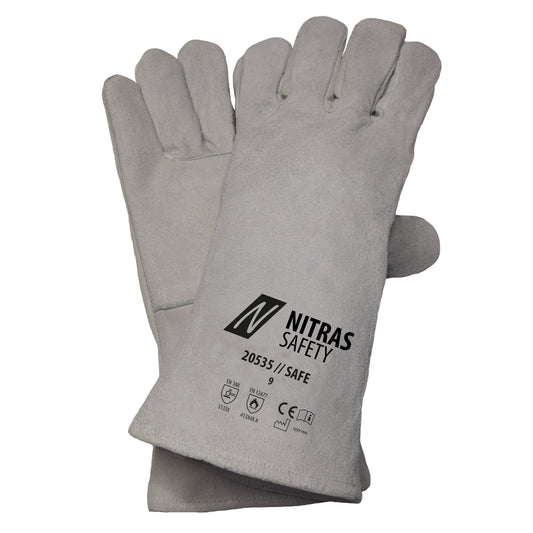 Nitras 20535 Safe Rindspaltleder-Schweißerschutzhandschuhe, 12 Paar Packung