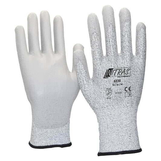 Nitras 6330 Antistatikhandschuh Spezialgarn grau, PU beschichtet, 12 Paar Packung